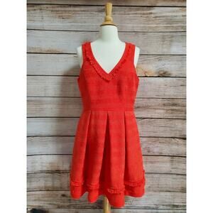 Trina Turk Red Orange Striped Tapestry Fringe Sheath Dress Womens 10